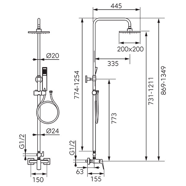 Vitto VerdeLine - Rainfall shower system and mixer