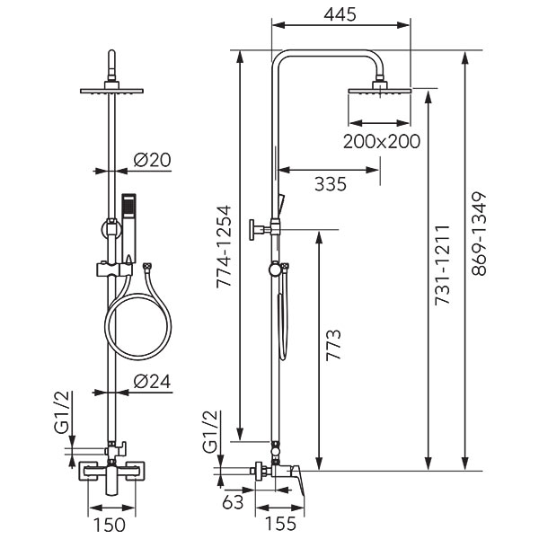 Vitto Verdeline - Sistem de dus cu baterie perete dus, gun metal