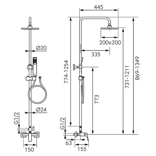 Vitto VerdeLine - Sistem de dus cu baterie perete dus