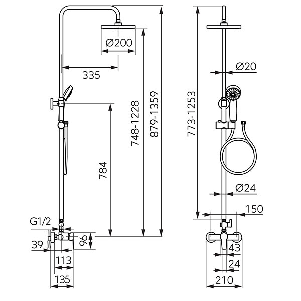 Ritto Black - rainfall shower system and mixer, black