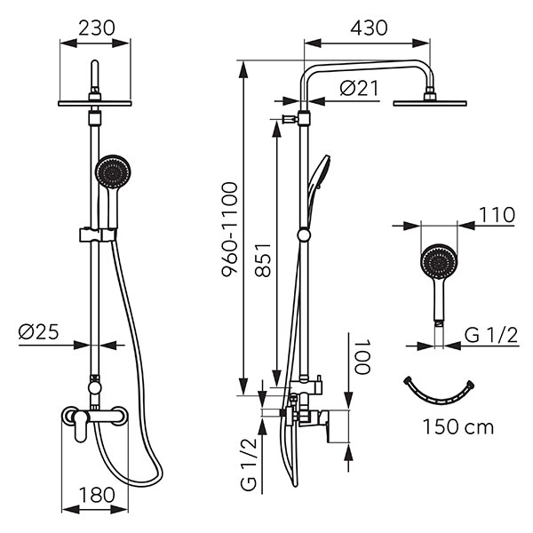 Nostris - shower set with BNS7U shower mixer, black