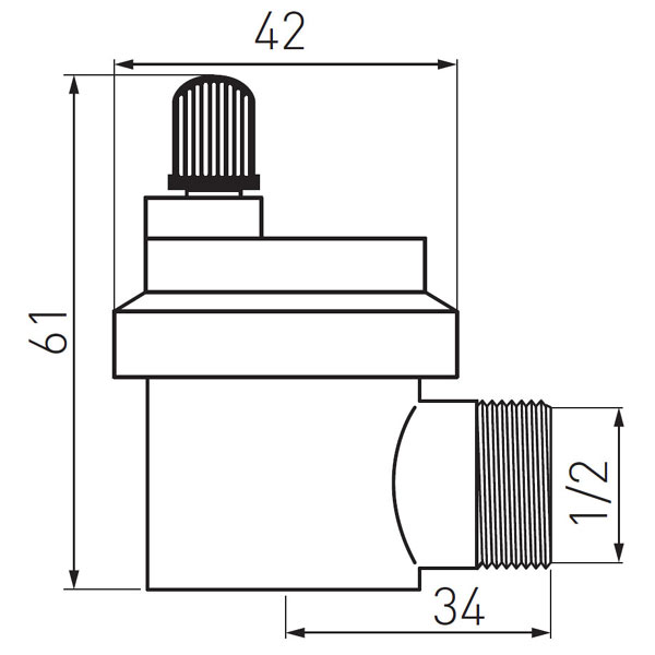 Aerisitor automat cu valva antireflux, iesire laterala de 1/2