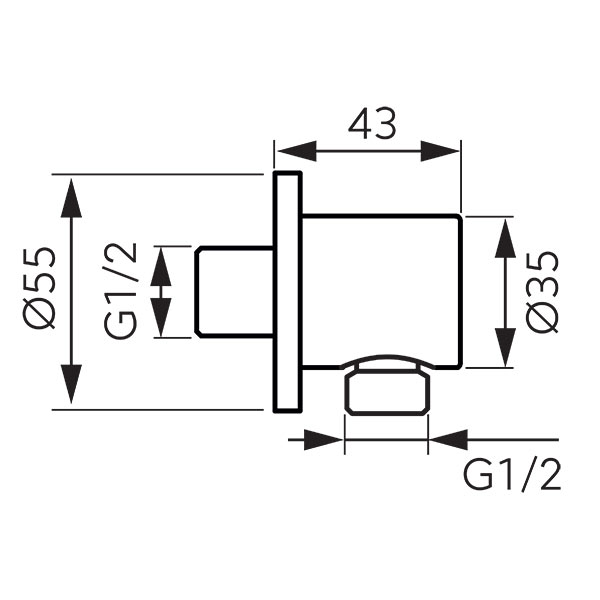 Angle connection for shower hose