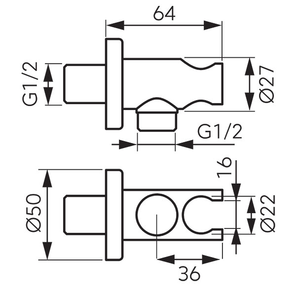 Angle connection with holder for shower hose