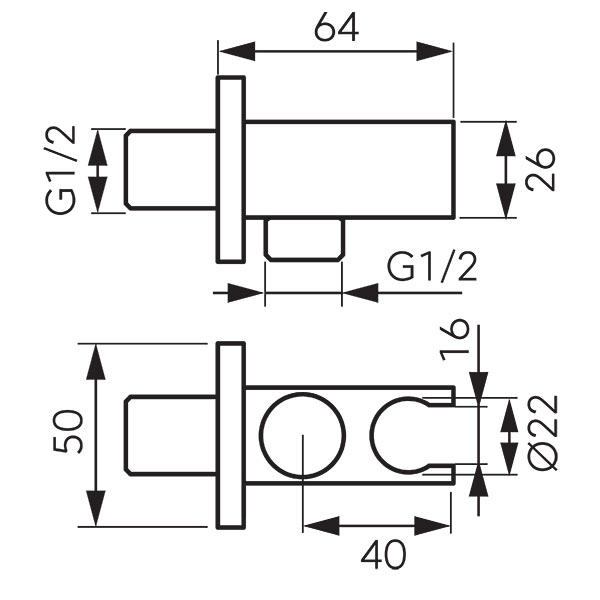 Angle connection with holder for shower hose