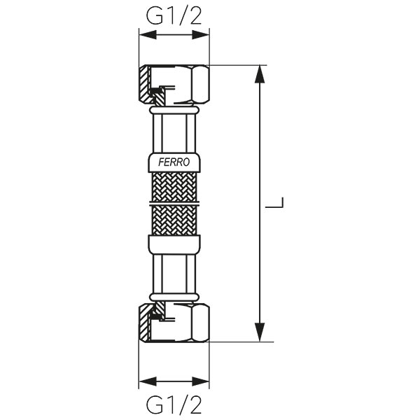 Acélborítású flexibilis bekötőcső vízre 1/2" x 1/2" belső-belső