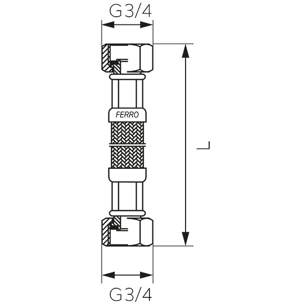 Stainless steel braided connection hose with gasket, 3/4“ female - female