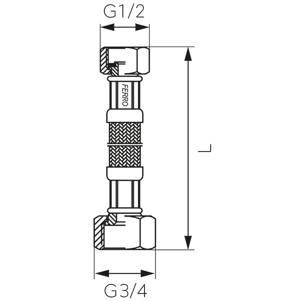 Plieninė sujungimo žarna 3/4"x1/2" vidus-vidus