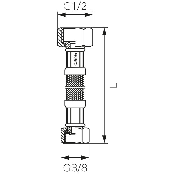 Acélborítású flexibilis bekötőcső vízre 1/2" x 3/8" belső-belső