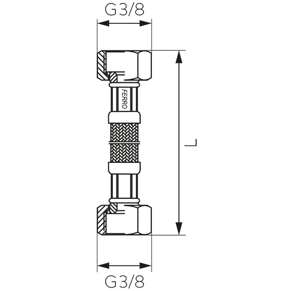 Acélborítású flexibilis bekötőcső vízre 3/8" x 3/8" belső-belső