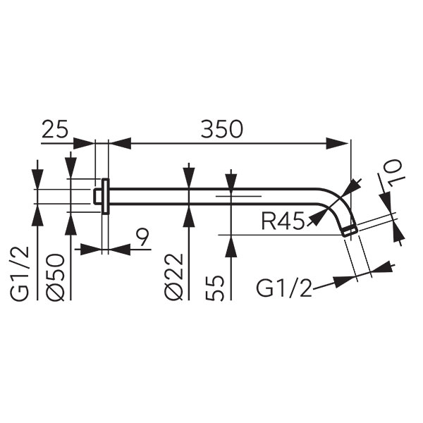 Shower arm for overhead shower