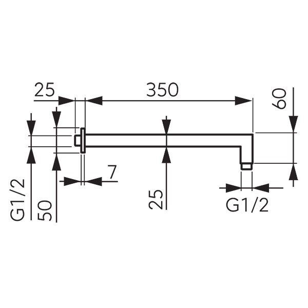 Square shower arm for overhead shower