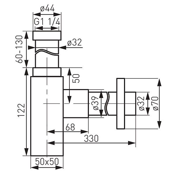 G 1 1/4”x32 mm Quadro bottle trap, brushed nickel