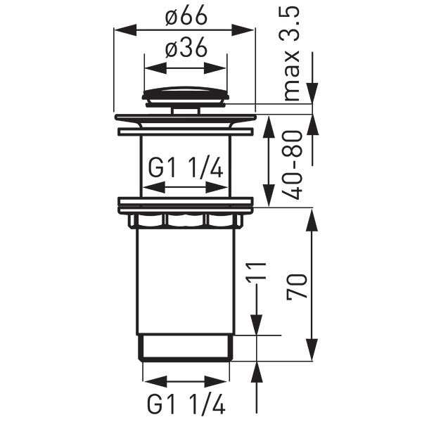 Ventil click-clack inalt D1 1/4”