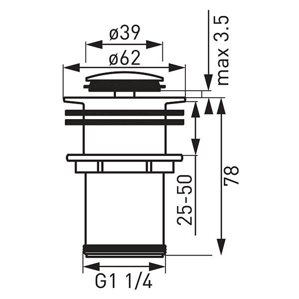 G 1 1/4” overflow universal without overflow