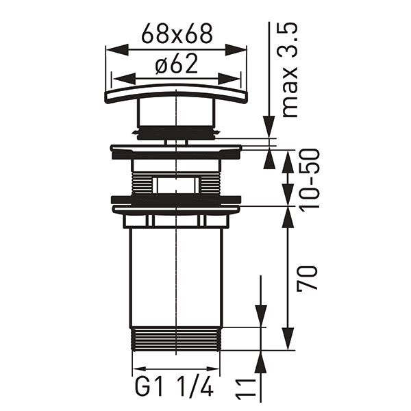 G 1 1/4” overflow washbasin locking Quadro drain valve