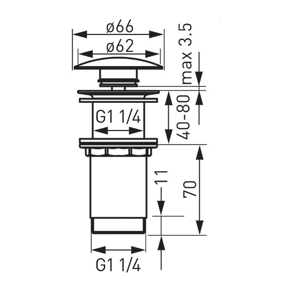 Ventil click-clack inalt D1 1/4”