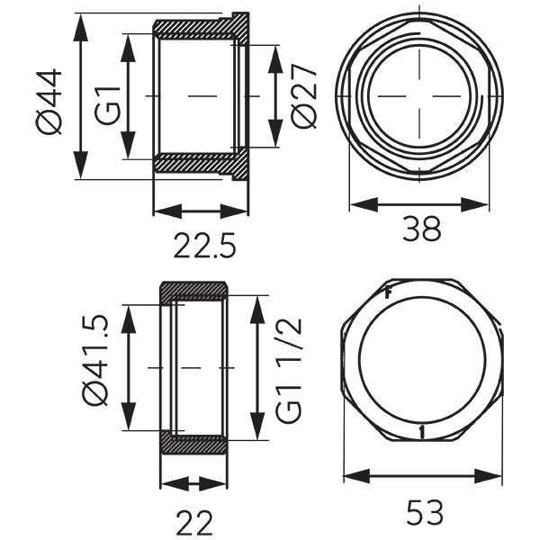 Racord olandez pentru pompa, din alama 1½x1”