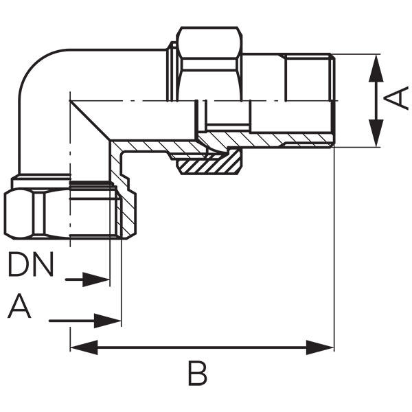 Angle pipe union without O-ring