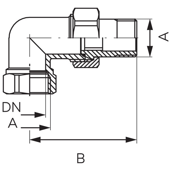 Angle pipe union with O-ring