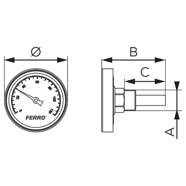 Термометр аксиальный Ø 40 мм, 0-120˚, стальной, в коробке