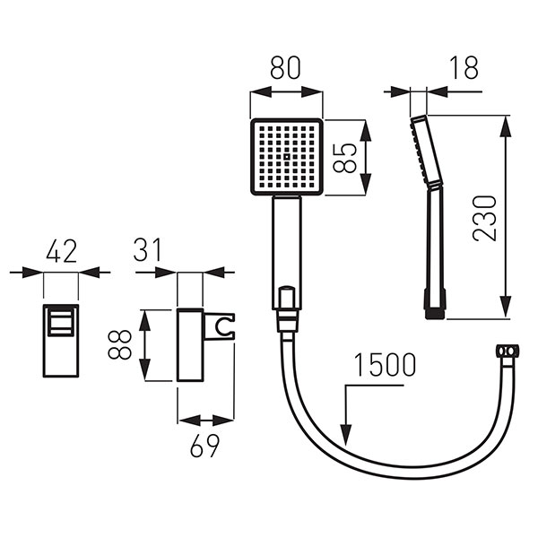 Amigo Verdeline - water savings spot shower set, chrome