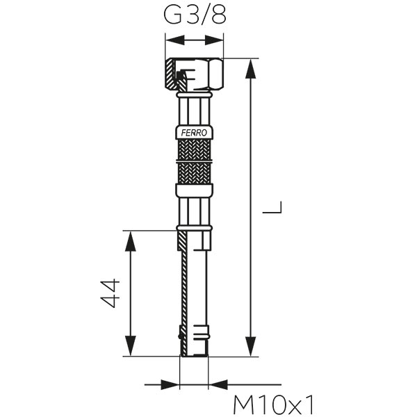 Plieninė sujungimo žarna ilgu galu 3/8"xM10x1 