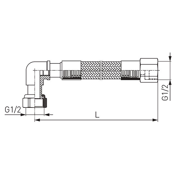 1/2” female - female gas hose with elbow connector