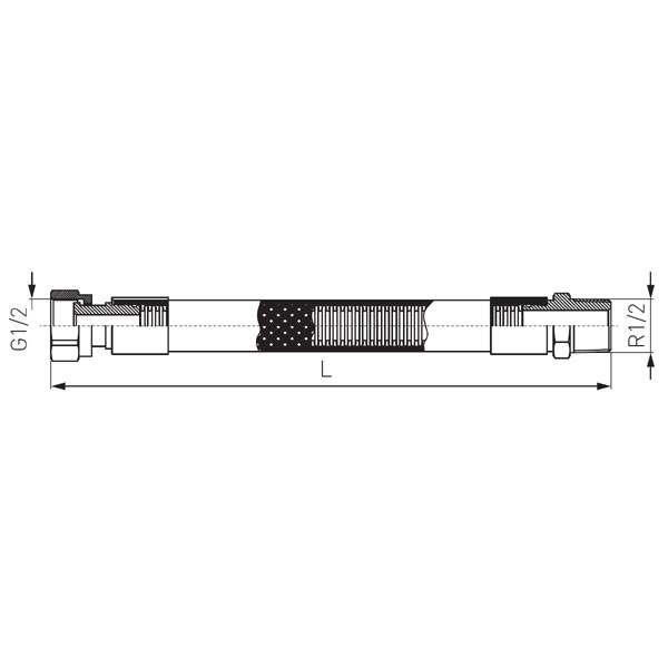 1/2” female - male gas hose with two rotating nuts and PVC sheath