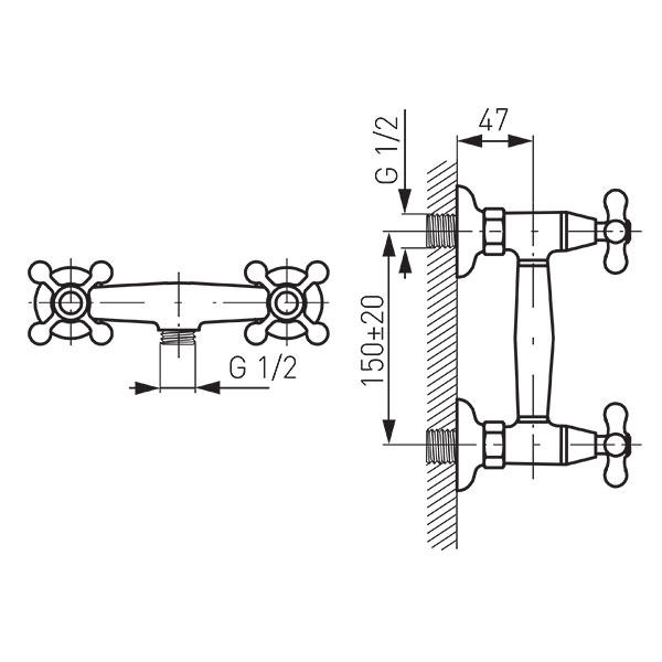 Retro New - Wall-mounted shower mixer, chrome