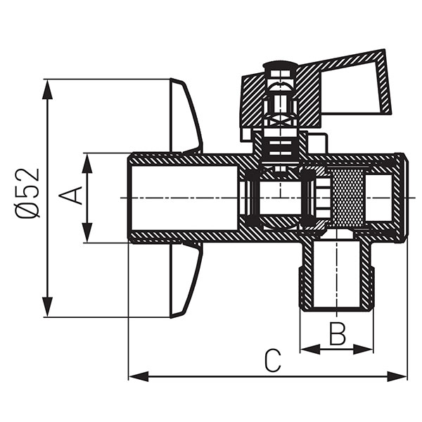 Ball valve with filter, rosette and metal knob