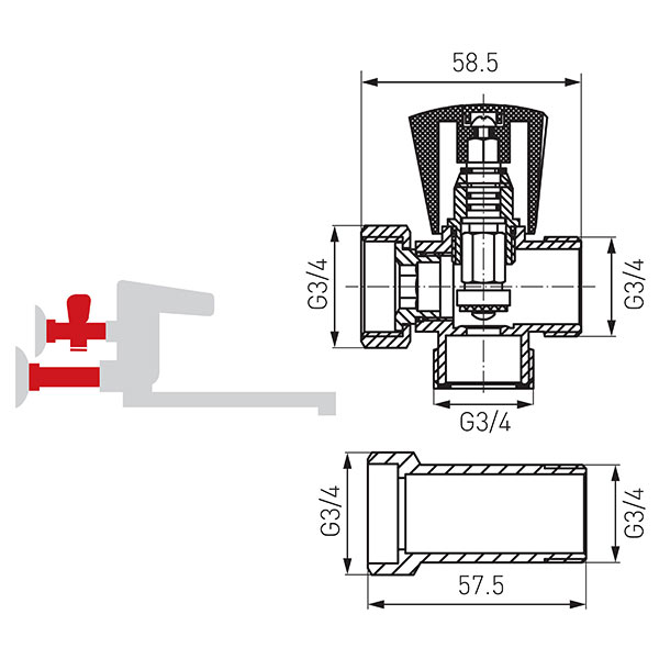 Washing machine connection valve with 3/4”