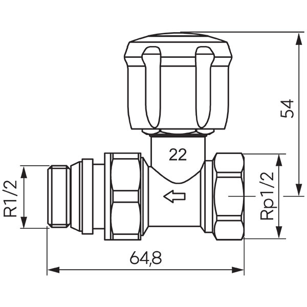 Straight radiator control valve
