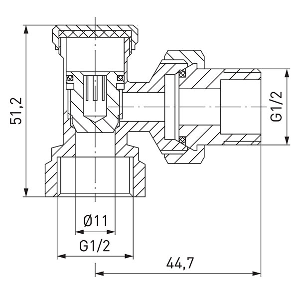 Visszatérő sarok radiátorszelep 1/2"x1/2"