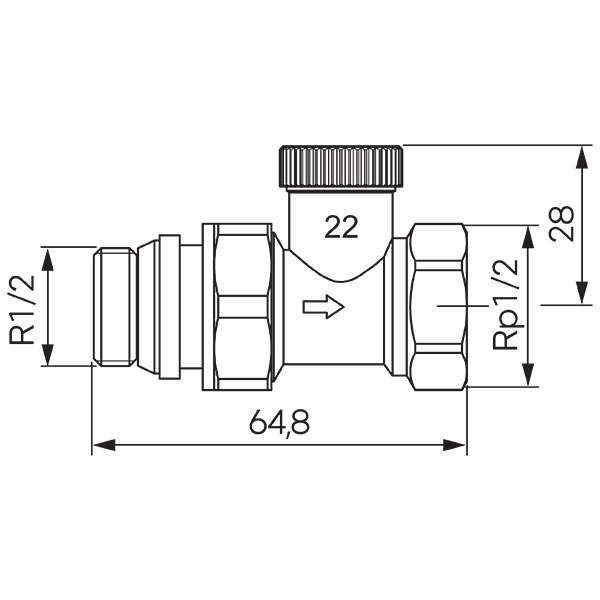 Robinet retur drept 1/2" pentru radiator