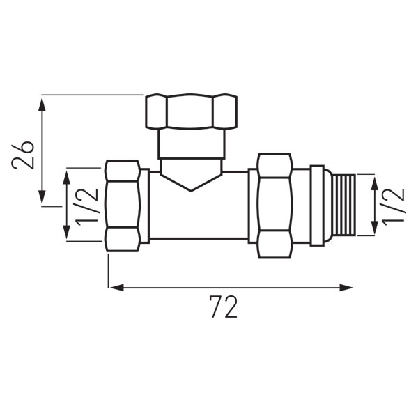 Radiatoriaus vožtuvas, tiesus 1/2"x1/2"