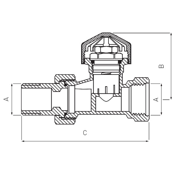 Straight thermostatic valve