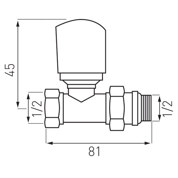 Straight thermostatic valve 1/2”x1/2”