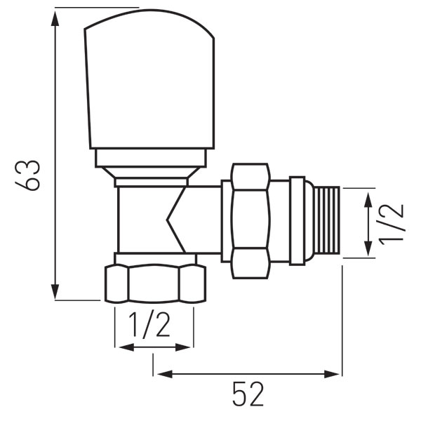 Termostatinis radiatoriaus vožtuvas, kampinis 1/2"x1/2"