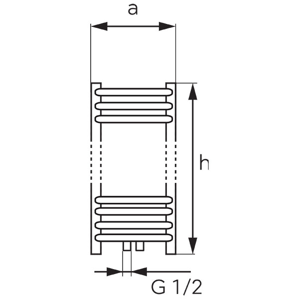 Bathroom heater - straight, V-type connection, black