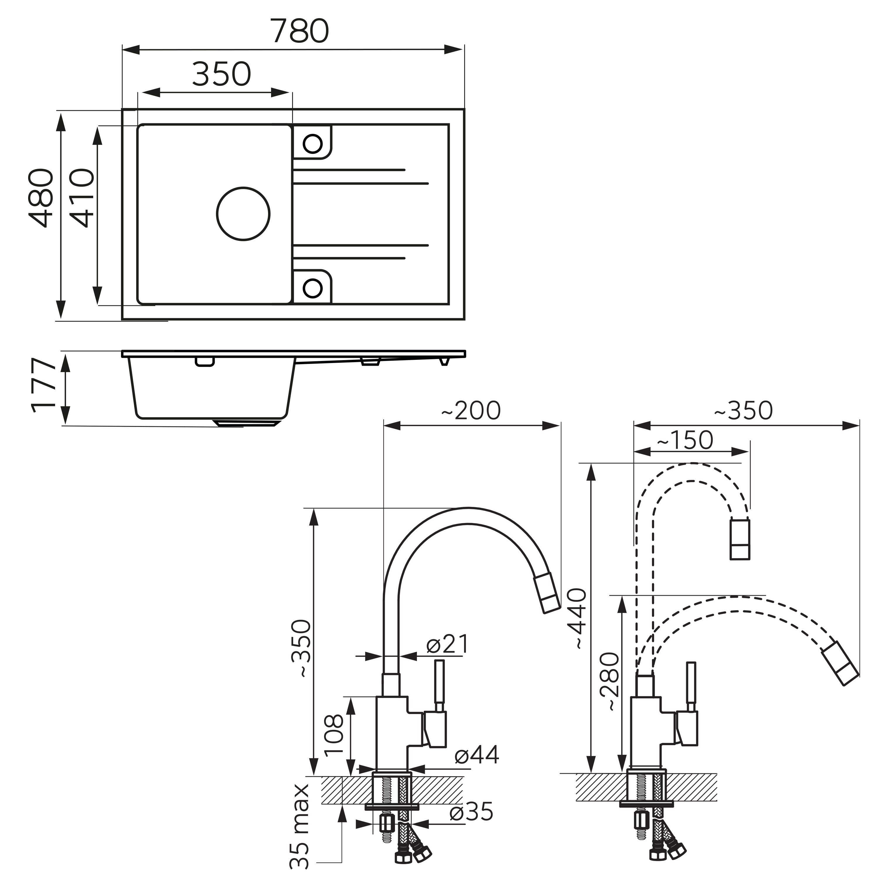 Granite sink set: DRGM48/78HA + kitchen mixer BZA4B