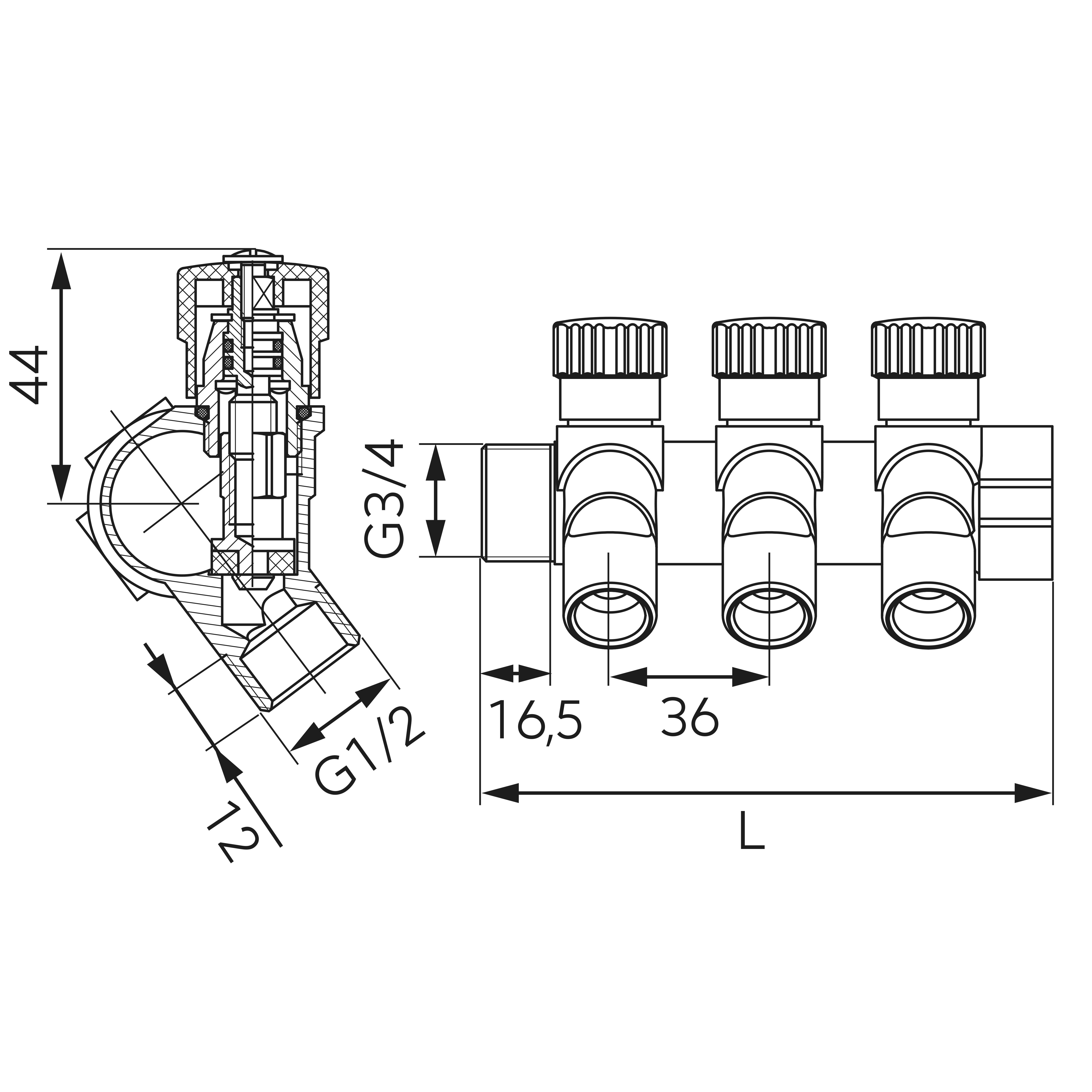 1/2” threaded compression fitting for 16 x 2 mm homogeneous plastic pipes