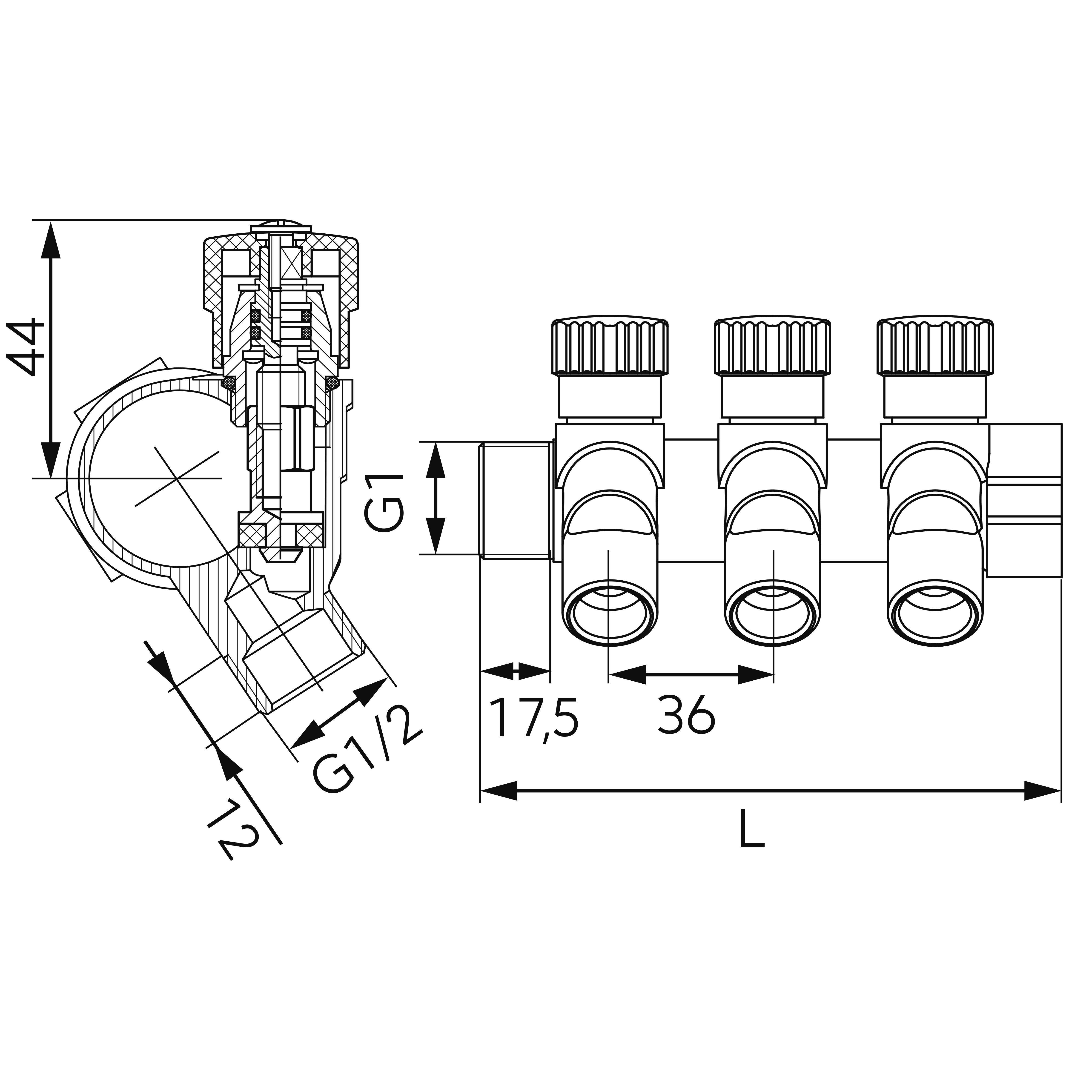 1/2” threaded compression fitting for 16 x 2 mm homogeneous plastic pipes