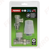 Straight 1/2” thermostatic set with presetting valve and thermostatic head with 16°C limit