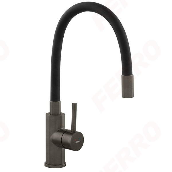 Zumba Gun Metal - Baterie stativa bucatarie cu pipa flexibila, gun metal