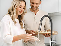 Distanza - Sink sensor mixer with flexible spout and 2-function aerator, black/chrome