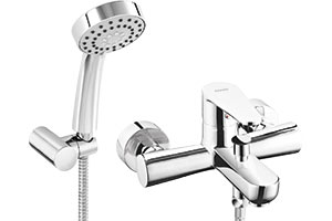 Algeo - Wall-mounted bath mixer with a switch in the spout, chrome