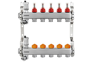 Stainless steel manifold F-PRO with automatic ﬂow control