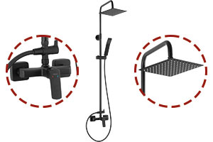 Vitto Verdeline - rainfall shower system and mixer, gun metal